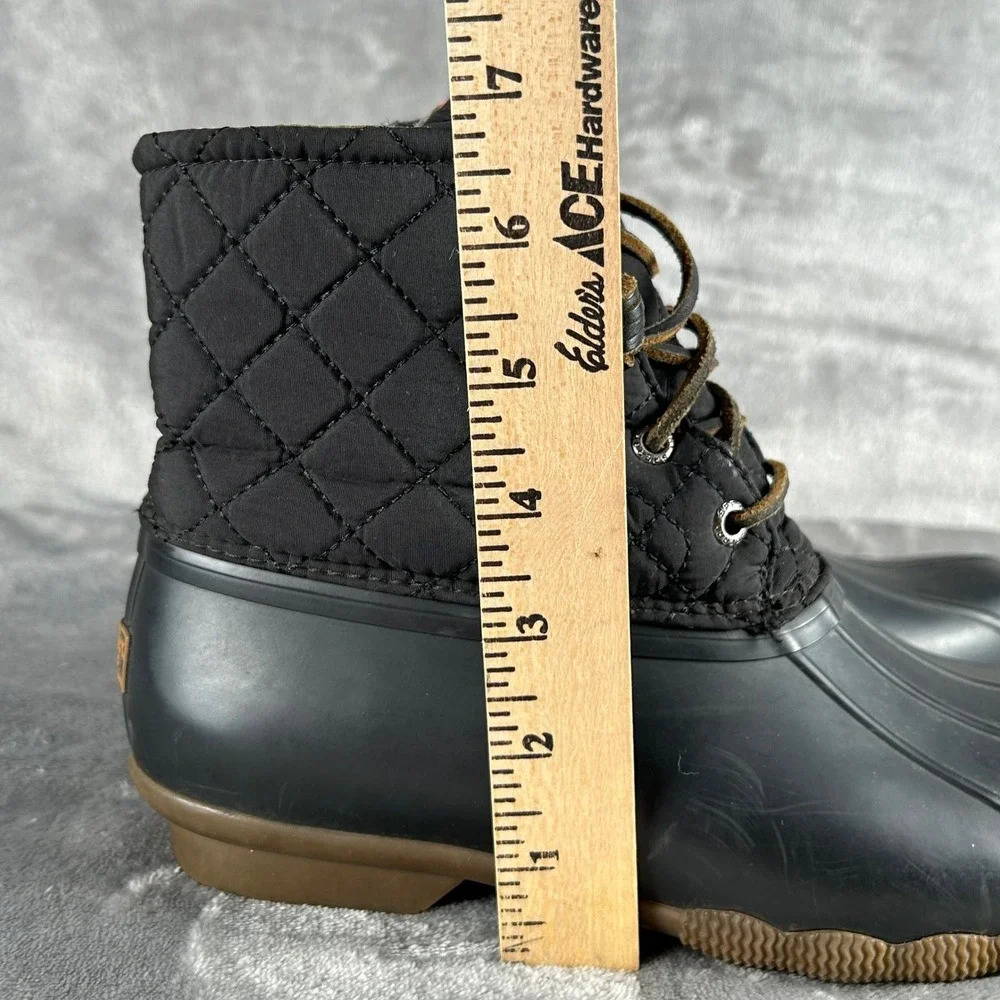 Sperry Saltwater Quilted Duck Boots Black Rubber Floral Lining STS94063 Size 8